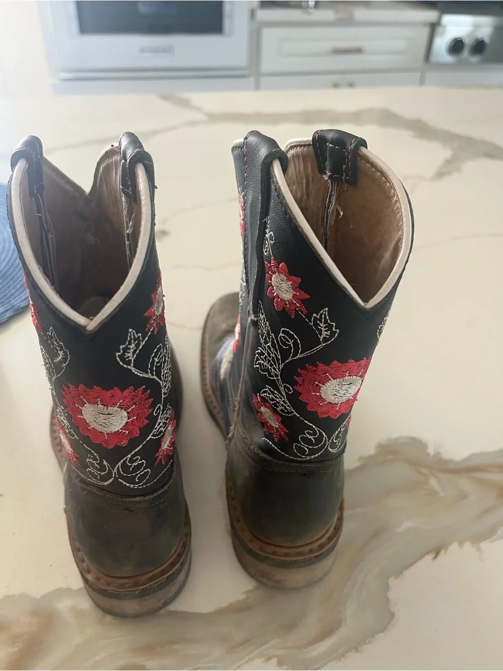 Kids Black & Brown Floral Embroidered Western Boots